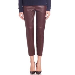 Theory Thaniel lamb Leather Pants brim burgundy cassis purple skinny designer 8